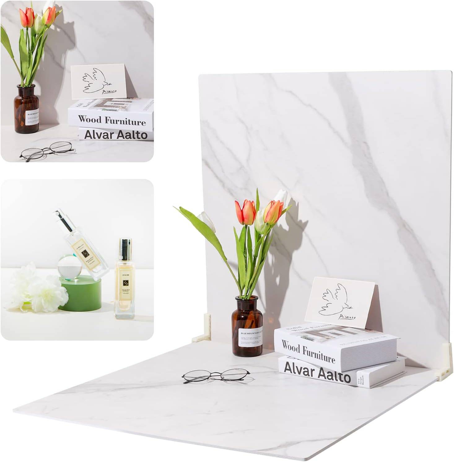 BEIYANG 2 Marble 24x24" Backdrop Boards for Flat Lay